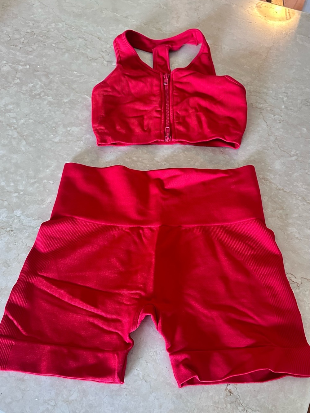 SET Active Red Front-Zip Sports Bra & High-Waist Shorts